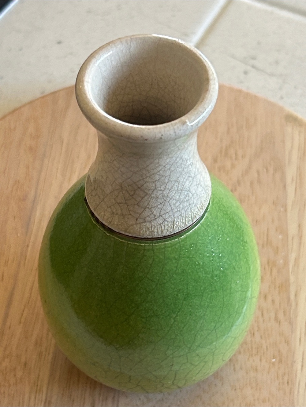Green Ceramic Bud Vase with Crackle Glaze - R.H.G. GR